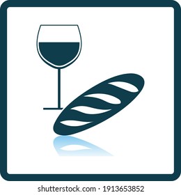 Easter Wine And Bread Icon. Square Shadow Reflection Design. Vector Illustration.