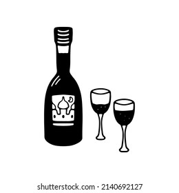 Vino de Pascua con gafas en estilo doodle para diferentes tipos de decoración, postales, pegatinas. Ilustración vectorial.