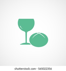 Easter Wineglass And Bread Green Flat Icon On White Background