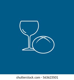Easter Wineglass And Bread Line Icon On Blue Background