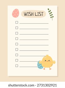 Lista de desejos de Páscoa com o filhote bonito. Ilustração vetorial