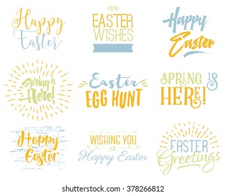 Easter wishes overlays, lettering labels design set. Religious holiday badges. Hand drawn emblems. Isolated