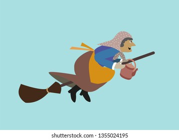 Easter Witch flying on a broom , an old tradition from Sweden. Vector Illustration.
