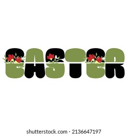 Easter Word with Flowers, Cut Letters, Vector Illustration