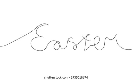 Easter word handwritten inscription Continuous one line drawing, Text made of thin line. 

