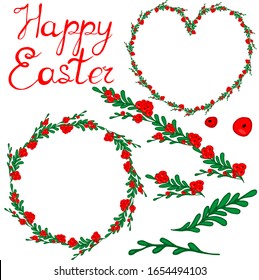 Corona de Pascua con bayas, ilustración vectorial aislada, flor para imprimir, carta para el Día de San Valentín, corona para la decoración de la festividad, flores para la tarjeta de saludo