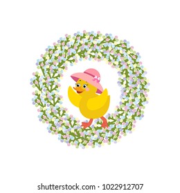 Easter wreath and chicken illustration. Vector illustration