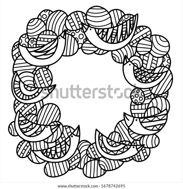 easter wreath coloring page kids adults stock vector