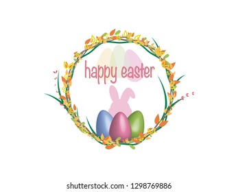 Easter wreath eggs with beautiful colorful spring. Sketched Happy Easter banner, Vector.