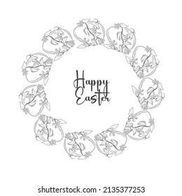 Easter wreath with easter eggs hand drawn on white background. Easter eggs with ornaments in circle