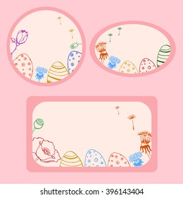Easter wreath with easter eggs hand drawn. Decorative doodle frame from Easter eggs and floral elements. Easter eggs with ornaments in circle shape.