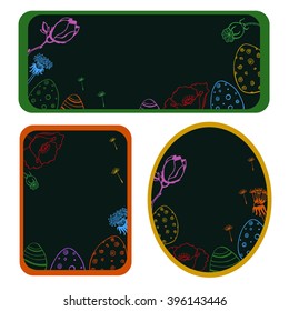 Easter wreath with easter eggs hand drawn. Decorative doodle frame from Easter eggs and floral elements. Easter eggs with ornaments in circle shape.