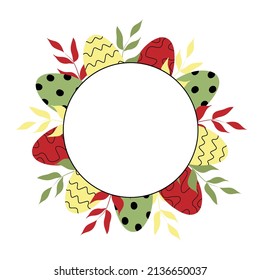 Easter Wreath with Eggs and Leaves, Vector Illustration