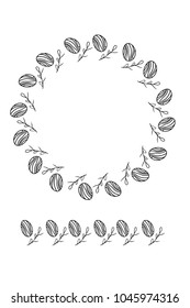Easter wreath with Easter eggs painted in black on a white background. Fragment of a decorative frame of Easter Eggs and twigs. Easter eggs with abstract ornament. Vector illustration.