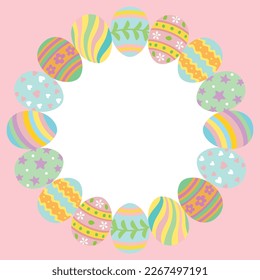 Easter wreath with eggs in pastel colors. Vector illustration.
