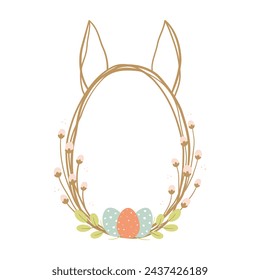 Easter wreath with eggs and rabbit ears. Vector illustration
