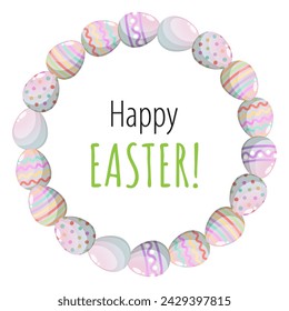 Easter wreath with eggs. Vector greeting card with textbox