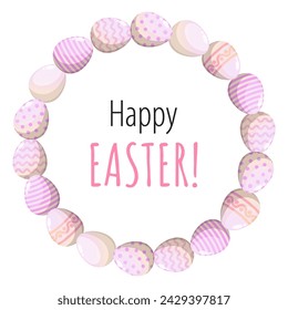 Easter wreath with eggs. Vector greeting card with textbox