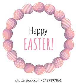 Easter wreath with eggs. Vector greeting card with textbox