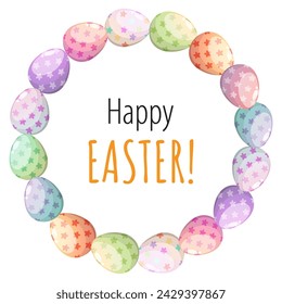 Easter wreath with eggs. Vector greeting card with textbox