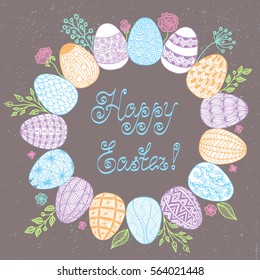 Easter wreath with eggs - vector illustration
