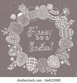 Easter wreath with easter eggs - vector illustration