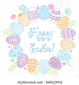 Easter wreath with easter eggs - vector illustration