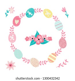 Easter wreath with florals and easter eggs and cute flowers