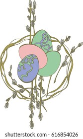 Easter wreath with flowering Salix branches