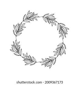 Corona de Pascua con flores de té de hierbas. Correa seca, ramas. Ilustración vectorial aislada con una corona para imprimir en papel. Diseño de Pascua festiva y tarjetas de cumpleaños. Ayurveda.