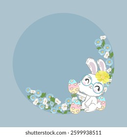 Easter wreath, For making greeting cards or website covers, decorated with cute rabbits and flowers.