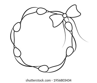 Osterbrand. Skizze. Der Kranz ist mit Eiern und einer Schleife geschmückt. Vektorgrafik. Farbbuch für Kinder. Umriss auf einzeln weißem Hintergrund. Doodle-Stil. Festdruck. 