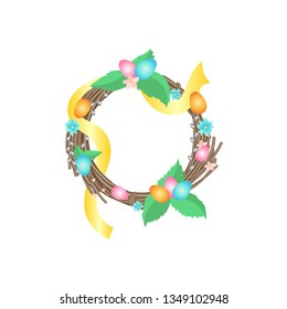 easter wreath of wicker with eggs vector