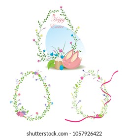 Easter wreaths in the shape of an egg on a white background