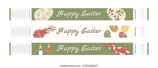Boleto de pulsera de Pascua con huevos, jarrón, velas, conejito y Elementos florales en estilo escandinavo