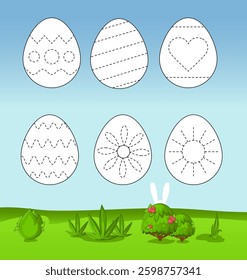 Easter writing practice. Easter eggs drawing. Education developing worksheet. Activity page.