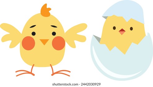 Easter yellow chik set vector illustration