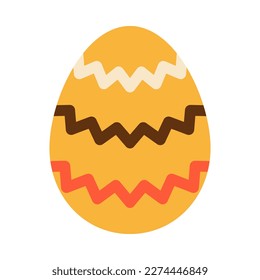 Huevo amarillo de Pascua con adorno de zigzag. Olas rojas y marrones. Caza de huevos. Tradición de Pascua. Huevo en diseño plano.