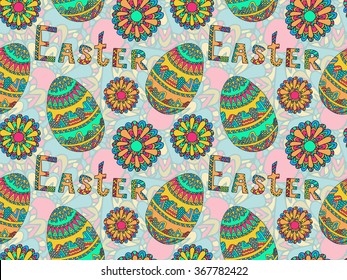 Easter zentangle eggs pattern. Ethnic creative pattern. Spring Easter holiday. Easter doodle eggs. Zentangle. Spring holiday. Retro. Flowers. Hand drawn vector illustration.