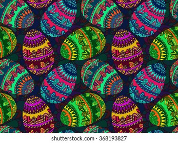 Easter zentangle eggs pattern. Ethnic creative pattern. Spring Easter holiday. Vector illustration can be used for web design, surface textures, printed productes and other.