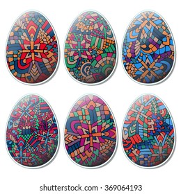 Easter zentangle eggs set. Ethnic tribal style. Spring Easter holiday. Vector illustration can be used for web design, surface textures, printed products and other.