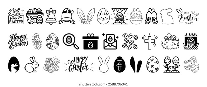 Easter,Happy Easter, Easter Sunday, Christian, Festival, celebration icon set collection vector design