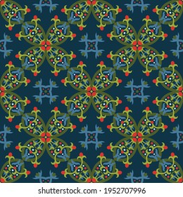 Eastern abstract seamless pattern with berry and leaf elements, vector background