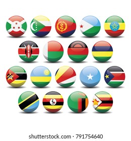 Eastern Africa country national circle button flags background texture. Vector illustration