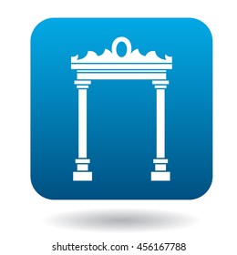 Eastern arch icon in simple style in blue square. Construction and interiors symbol
