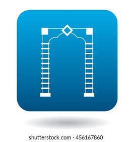 Eastern arch icon in simple style in blue square. Construction and interiors symbol