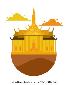Eastern Asia Thailand golden temple island concept art vector illustration isolated object.