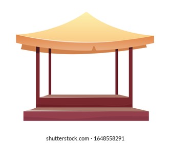 Eastern bazaar empty tent cartoon vector illustration. Blank summer fair, marketplace stall with tent and table flat color object. Souk canopy, market awning isolated on white background