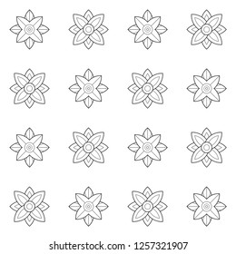Eastern black and white floral mandala motif. Retro allover vector pattern for adult colouring book, interior, wallpaper, fabric, textile, phone case. Exotic flower seamless geometric graphic design