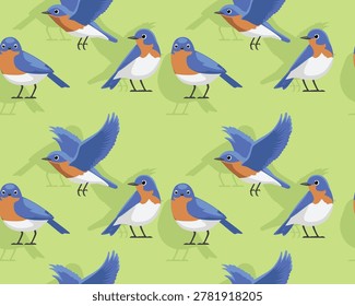 Eastern Bluebird Bird Cartoon Side Character Seamless Pattern Background
